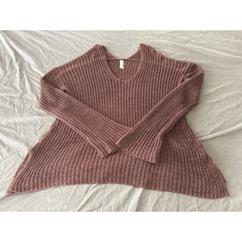 L Love Women’s L Purple Solid Knit Pullover Sweater Scoop Neck Bell Sleeves